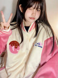 Pink Hoodies Y2 Kawaii Women Luxury Design Embroidery Baseball