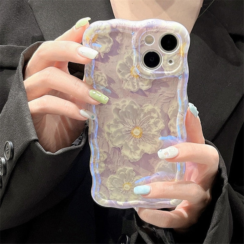 Phone case for iphone Retro oil painting Blu-ray flowers