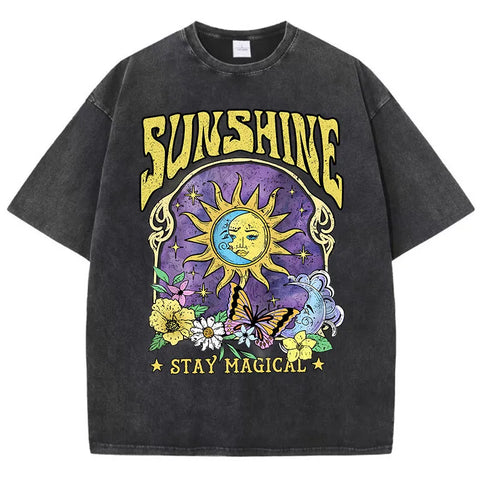 Sunshine Party Tee Humorous Sun Moon Butterfly Graphic