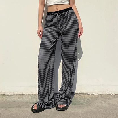 Vintage Striped Wide Leg Lace Patchwork Pants