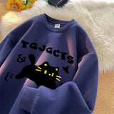 Cartoon Cat Print Long Sleeved T-shirt for Women in Spring and Autumn Loose Casual