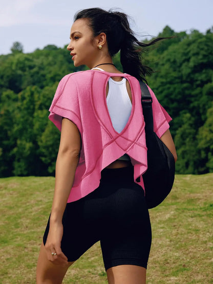 Women's Backless Yoga Top Pure Color Loose Gym Tee