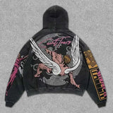 Retro Trendy Brand Angel Wings Printed Hoodie