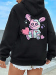 Cute Rabbit Print Harajuku Fleece Women Casual Hoodie