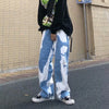 Mens Tie Dye Jeans Wide Leg Gradient Wash Streetwear Dad Fit Denim