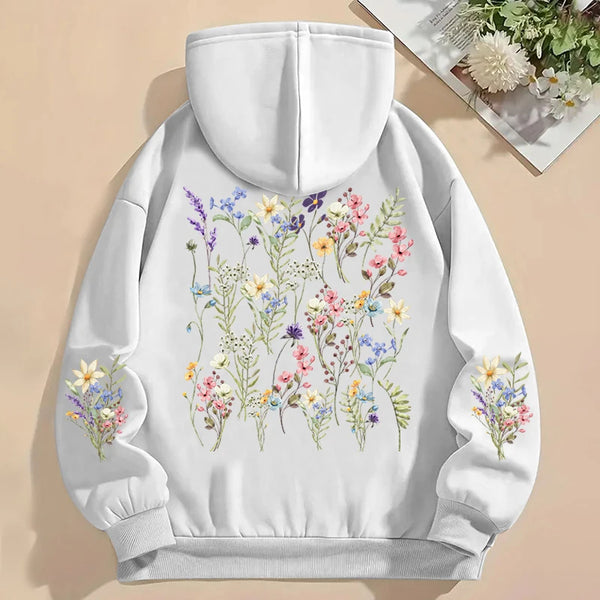 Women’s Y2K Wildflower Print Hoodie Boho Loose Sweatshirt with Long Sleeves