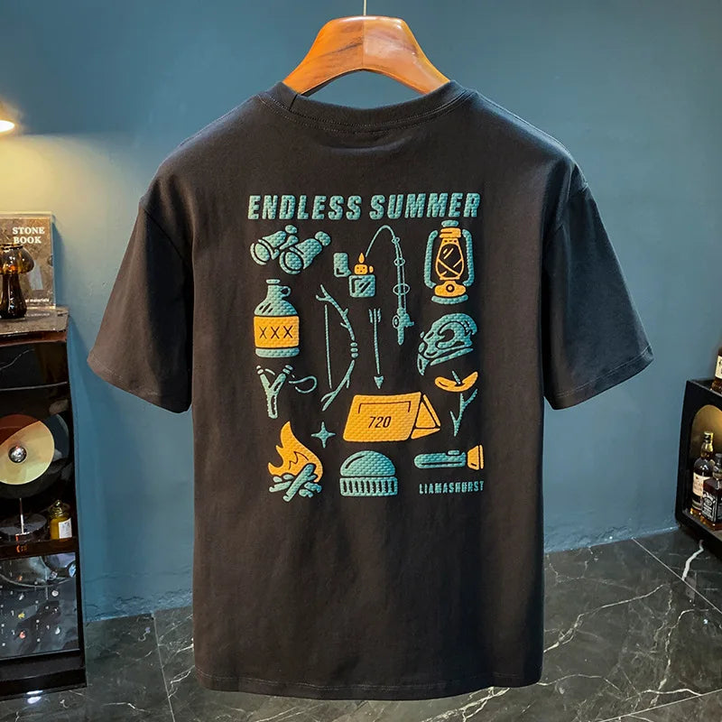 Men's Summer Printed T-Shirt Loose Fit Breathable Casual Round Neck