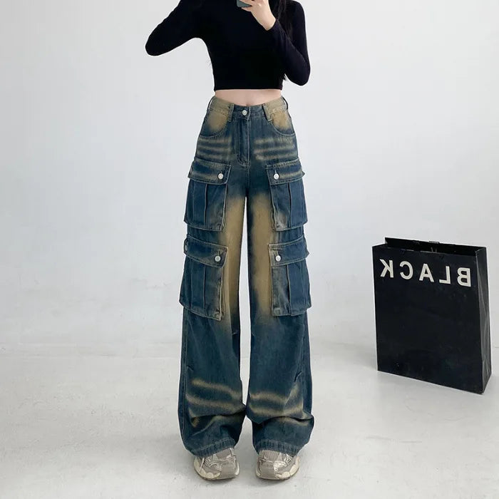 Women's Vintage High Waisted Boyfriend Jeans Wide Leg Streetwear Denim