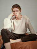 Sweaters  Piece Stitching Design Round Neck Pullovers Commuter Oatmeal