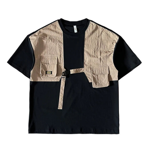 Mens Multi Pocket Tshirt Workwear Style Short Sleeve Streetwear