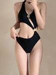 Bikini, Schwarz, Sexy, High-Waist, Einteiliger Sommerurlaub, Haute Couture Badeanzug 