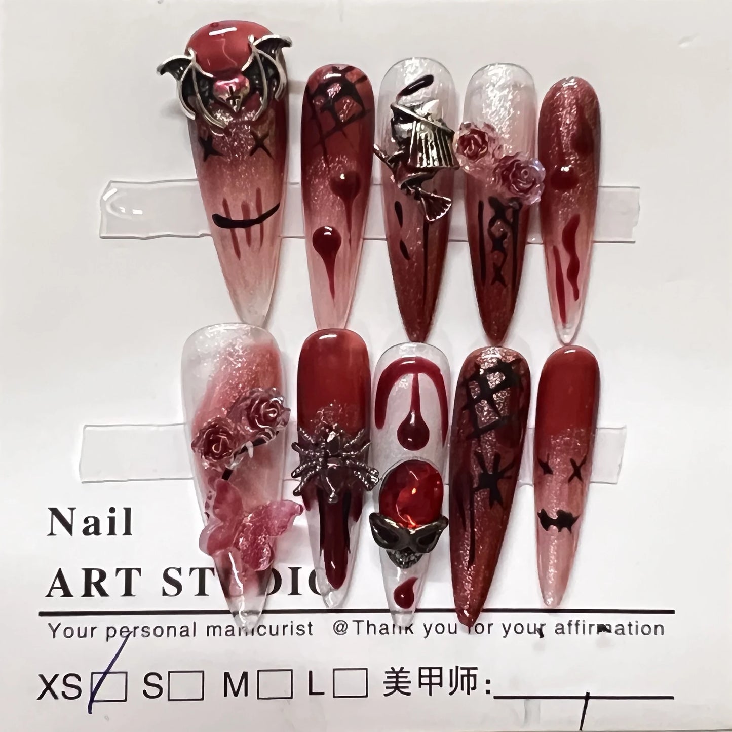 Vintage Angel Gothic Nail Burgundy and Black Fashion Punk Cool Nail