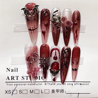 Vintage Angel Gothic Nail Burgundy and Black Fashion Punk Cool Nail