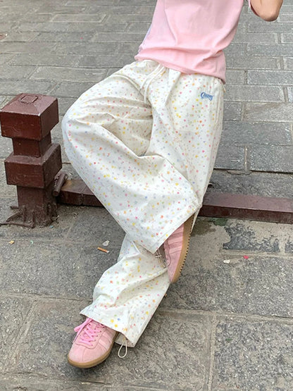 Womens Stars Print Cargo Pants High Waist Wide Leg