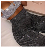 Women's Rhinestone Bling High Waist Pants