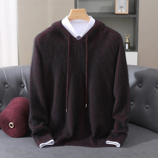 Mens 100 Percent Mink Cashmere Hooded Sweater Pullover Knit Top