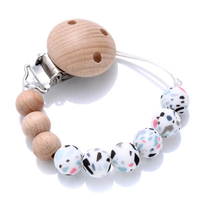 Wooden Pacifier Clip Silicone Beads Baby Teether Toy