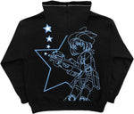 Gothic Hoodie Oversized Zip Sweatshirt Punk Cartoon Print Y2k