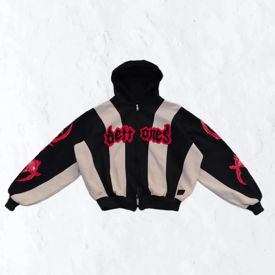 Y2K Striped Letter Zip Hoodie Women American Streetwear Sweatshirt