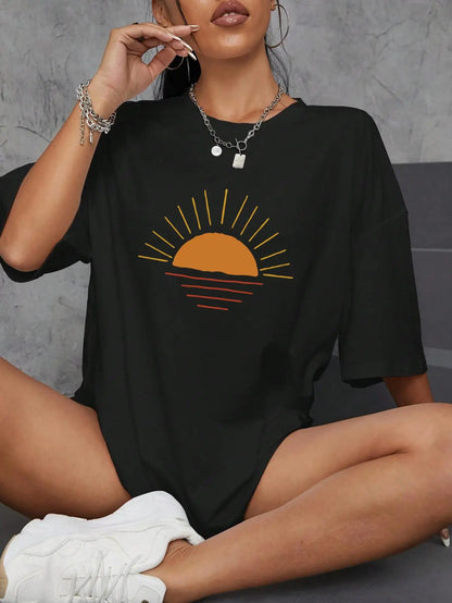 Creative Sun Printing T-shirt Women Hip Hop Summer Short Sleeve