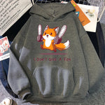 I Don't Give A Fox Cute Animal Hoodie Mens Loose Fleece Pullover Hip Hop Hoodies Streetwear