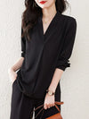 Womens Office Blouse Long Sleeve Button Up Elegant Work Shirt