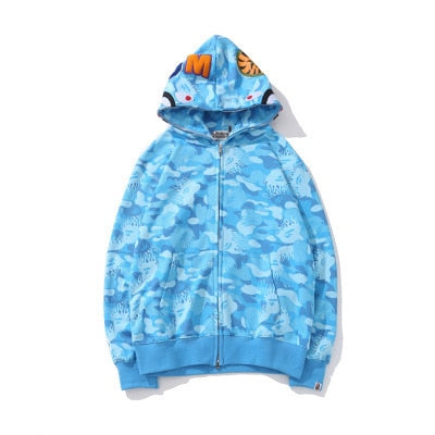 Y2K Shark Hoodie Hip Hop Harajuku Sweatshirt for Women, Full Zipper Streetwear Jacket