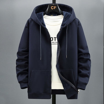 Hoodie Men Autumn Winter Fleece Hoodies Solid Color Jacket Hoodies - xinnzy