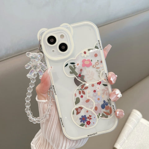 Cartoon-Bär-Armband, weiche Silikon-Handyhülle für iPhone, Blumenhülle