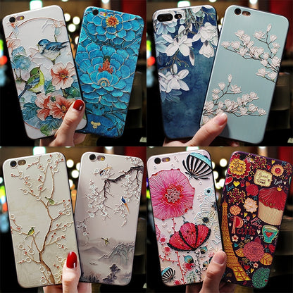 Relief Flower Emboss Silicone Case For iPhone Back Cover