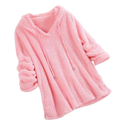 Women Hoodies Long Sleeve Plush Fluffy Pullover