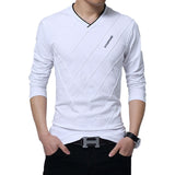 Mens Casual T-shirt Fashion Slim Long Sleeve V Neck Harajuku Streetwear - xinnzy