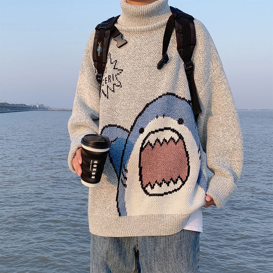 Men Winter Turtleneck Shark Sweater Cozy and Stylish Pullover