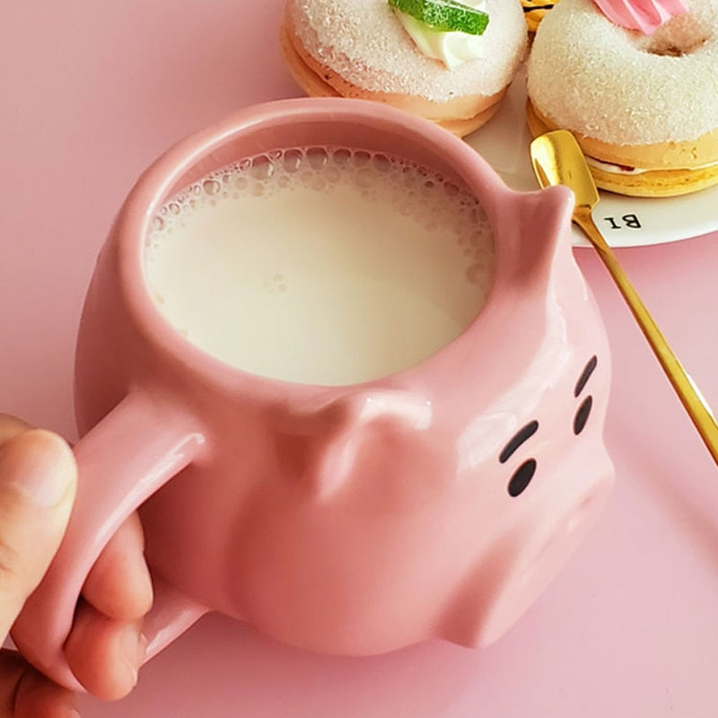 Cute Cartoons Pink Pig Shape Breakfast Milk Coffee Mugs