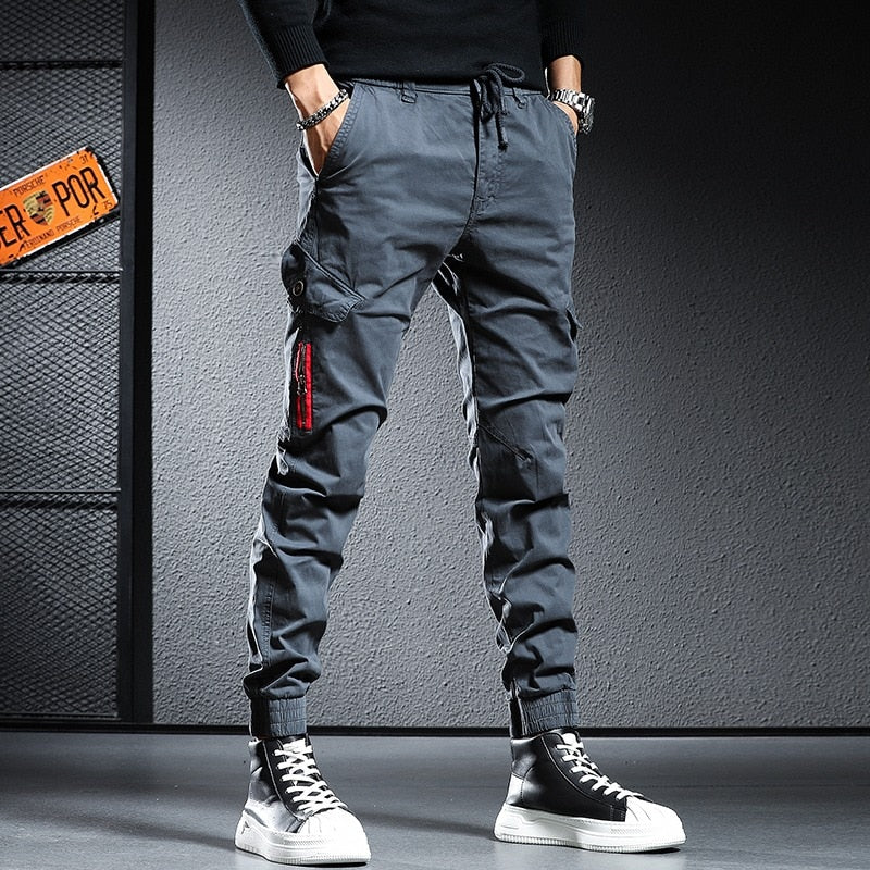 Men's Cotton Tactical Cargo Pants Streetwear Slim Fit Joggers