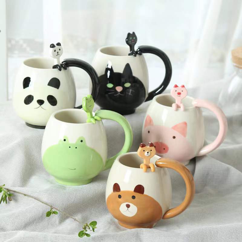 Mug Cartoon Lovely Panda Frog Cat Fox Pig Include spoon