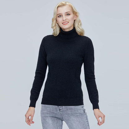 Turtleneck Sweater Pure Merino Wool Autumn Winter Warm Soft Knitted Pullover Female Jumper Tops - xinnzy