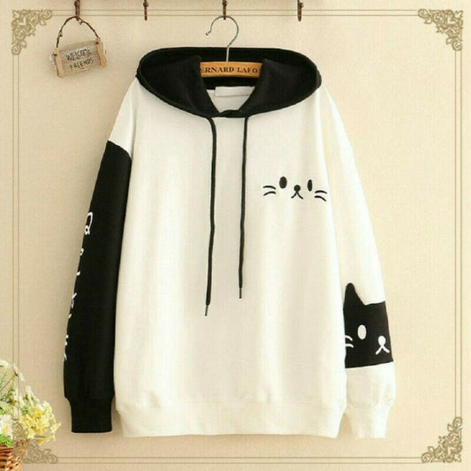 Women Hoodies Casual Lovely Cat Paw Pattern