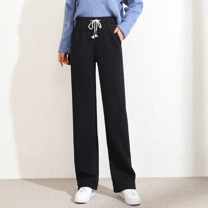 Women Pants  High  Straight  Loose Autumn Winter New Korean Fashion Plus Velvet Thickened - xinnzy