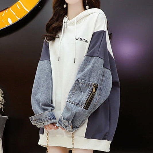 Women Hoodies Patchwork Pullovers Casual Streetwear