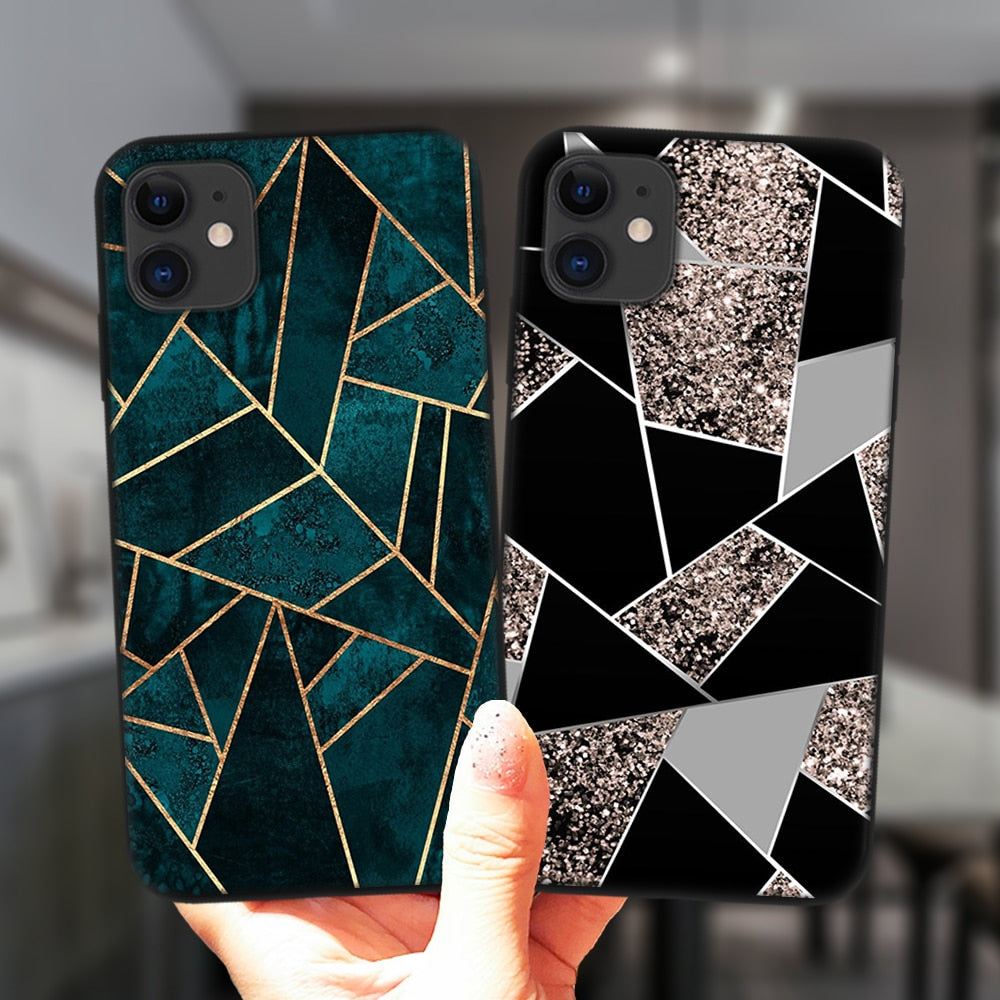 Marble Geometric Art Soft Silicone Cover For iPhone