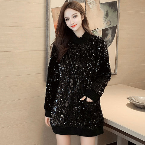 Jacket Jumper Women Sequins Pullover Loose Vintage