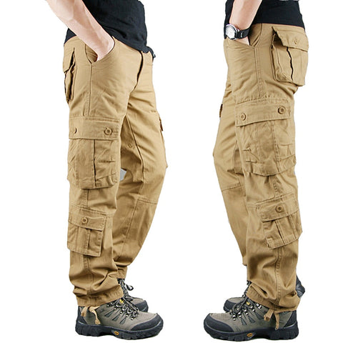 Mens Cargo Pants Khaki Military Men Trousers Casual Cotton Tactical