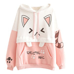 Harajuku Hoodie Schwarz Rosa Langarm Grafik Katzenohr Lustiger Pullover