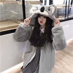 Hoodie Streetwear Girl Cute 3D Cartoon Toy Koala Hat Loose