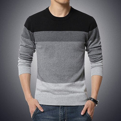 Sweater Pullover Striped Knitted Men Korean Casual Plain Jumper Clothes - xinnzy