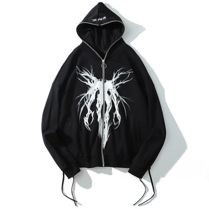 Punk Graphic Print Hooded Hoodie Embrace the Coolness of Casual Black, Oversize and Streetwear Fashion