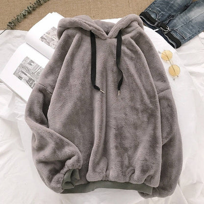 Women Hoodies Harajuku Korean Loose Casual Wool Flannel