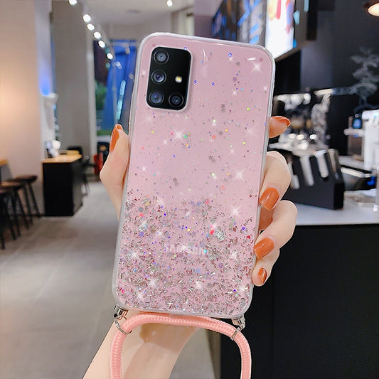 Neck Strap Clear Glitter Case For Samsung Galaxy