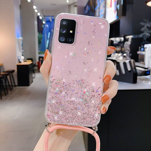 Neck Strap Clear Glitter Case For Samsung Galaxy